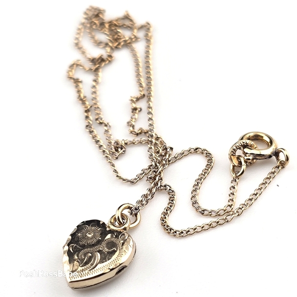 Vintage WHFB 12K GF Etched Heart Locket Necklace – 18” Chain - Picture 2 of 10